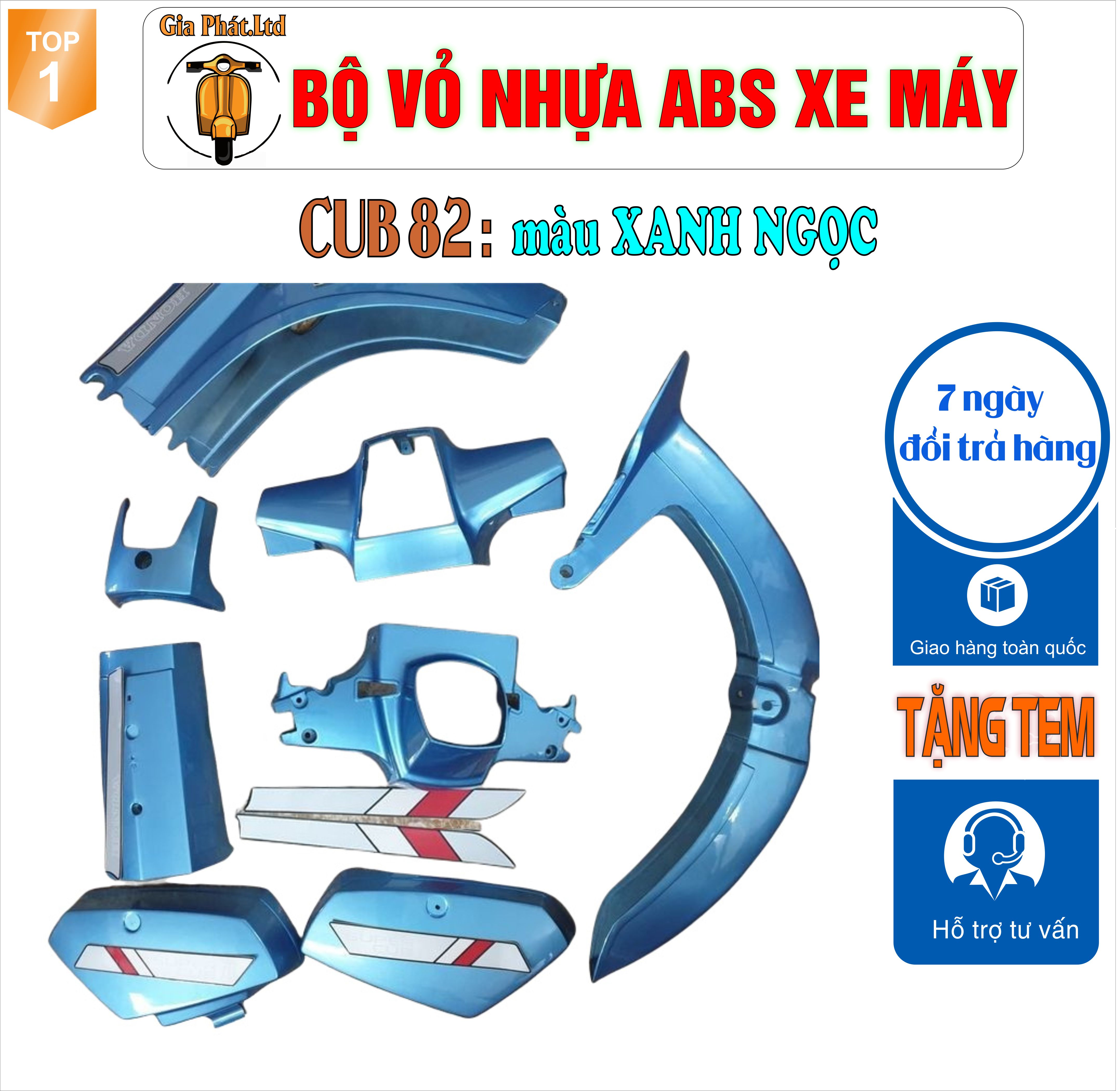 [Tặng tem] Bộ nhựa dàn áo màu XANH NGỌC gắn xe Cub 82 màu XANH NGỌC - TKB-1354