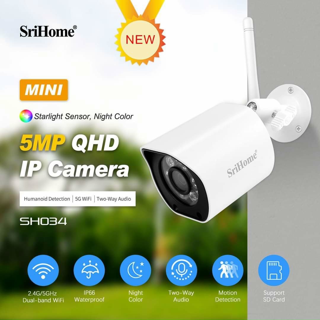 Camera 5MP siêu nét wifi Srihome có màu ban đêm - đàm thoại 2 chiều SH034 Tặng thẻ 64G hàng nhập khẩu