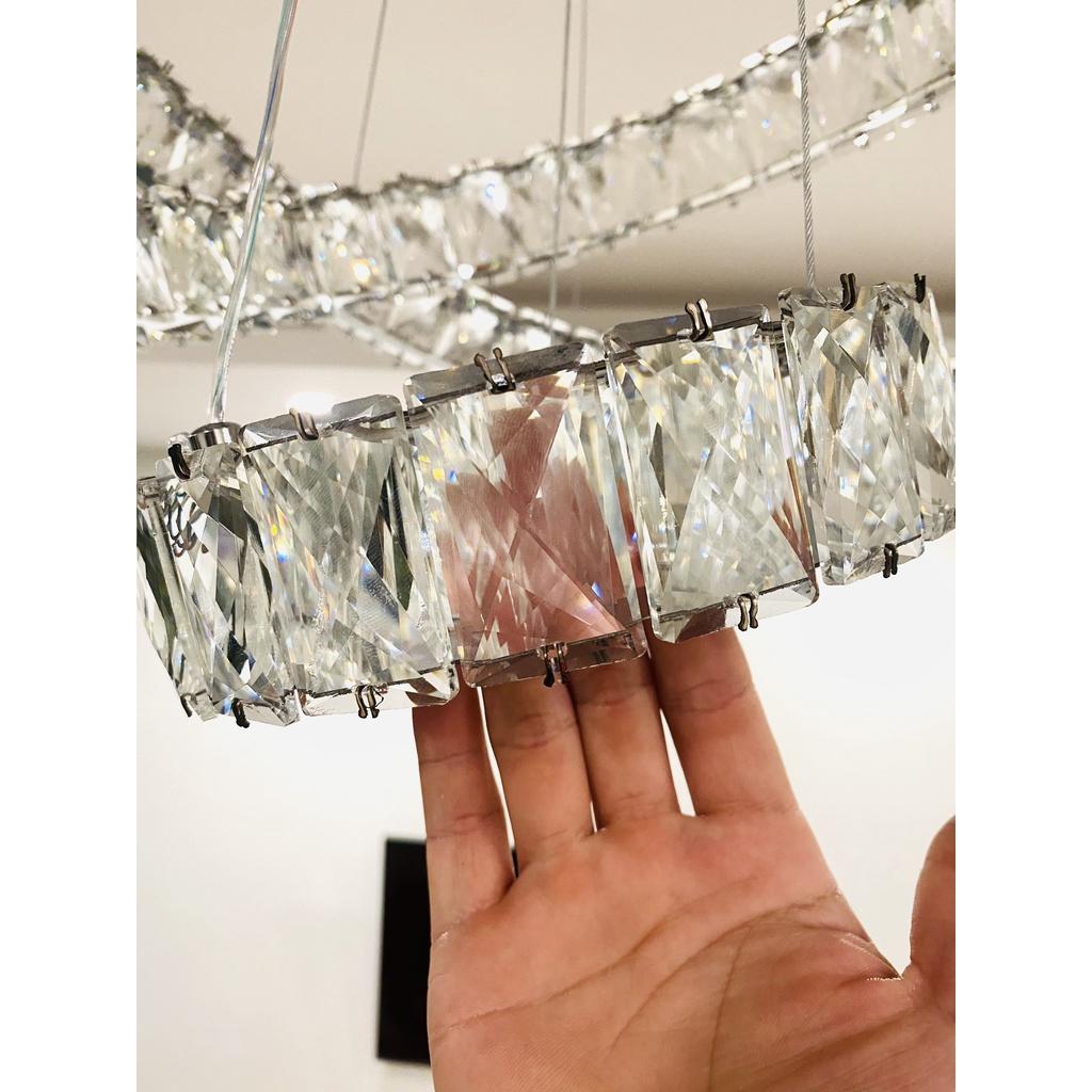 Đèn chùm thả trần pha lê 3 vòng bản 5cm decor phòng khách,ngủ,bếp kích thước lớn,có điều khiển từ xa 3 chế độ ánh sáng