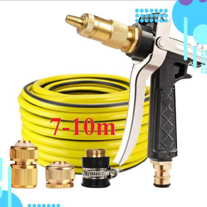 Bộ dây vòi xịt nước rửa xe, tưới cây . tăng áp 3 lần, loại 7m, 10m 206236 đầu đồng, cút đồng,nối đồng