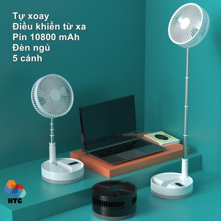 Quạt không dây gấp gọn CYKE P10 tự động xoay, có remote điều khiển, hẹn giờ và kiêm đèn ngủ, 5 cánh, hàng chính hãng