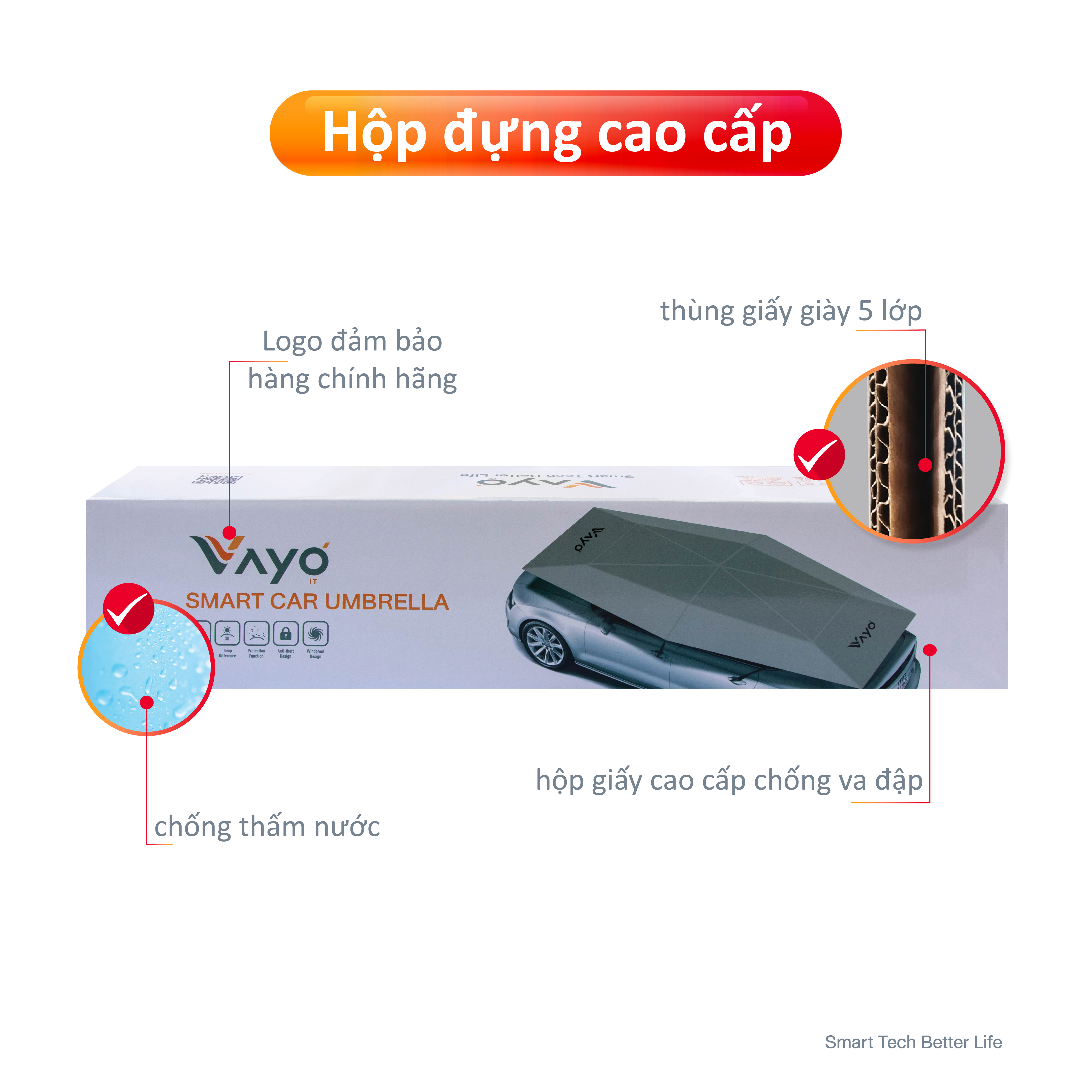 Dù che ô tô thông minh VAYO - Smart Car Umbrella - Hàng chính hãng - điều khiển tự động bằng remote, tháo rời, giảm nhiệt độ 60%, bảo vệ nội thất xe hơi