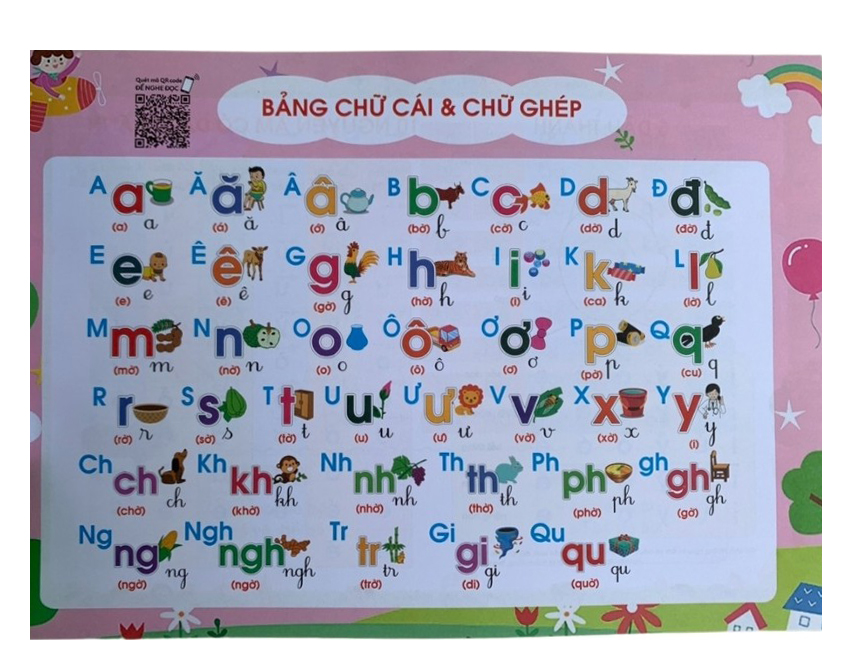 Tập đánh vần tiếng Việt theo sơ đồ tư duy phiên bản mới nhất 4.0 - Quét mã QR code nghe đọc và kể chuyện (Tặng kèm bộ thẻ học 42 thẻ chữ cái và chữ ghép)
