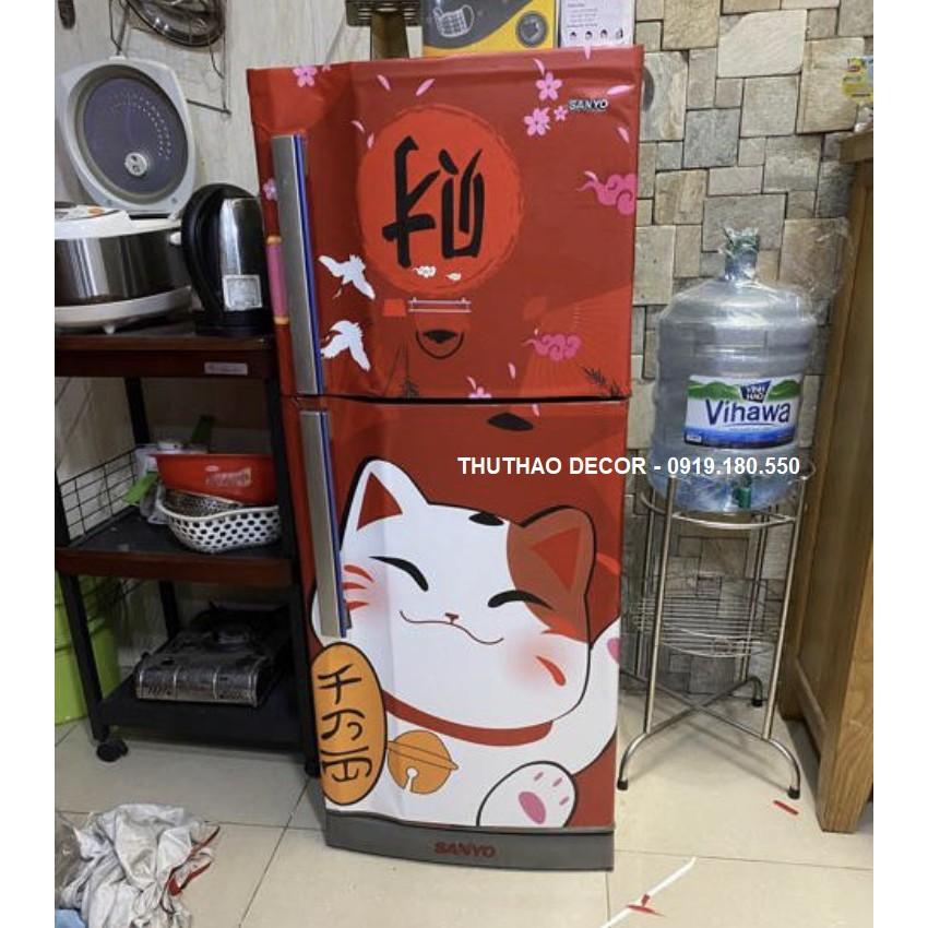 Decal dán tủ lạnh " Mèo thần tài"