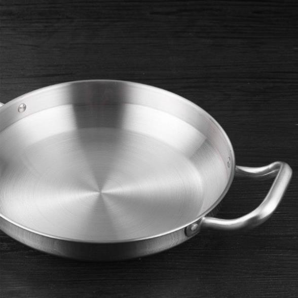 Chảo bạc 24cm thép không gỉ dày hai tay cầm màu bạc phong cách Hàn Quốc
