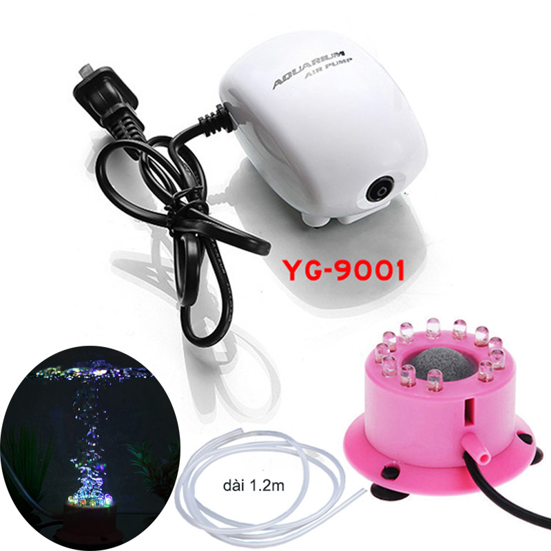 Bộ đèn led tự đổi màu kèm máy bơm sủi bọt khí oxy cho bể cá cảnh, 12 bóng