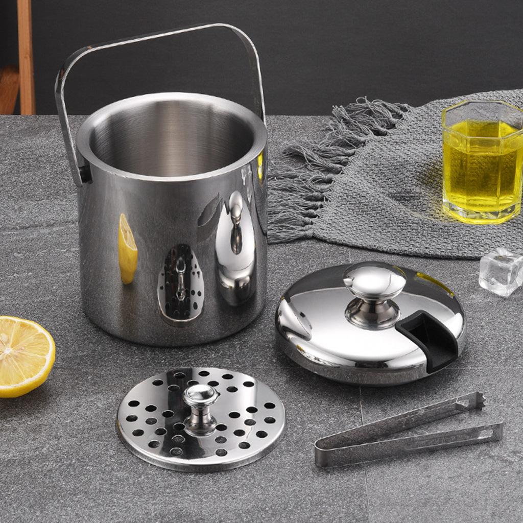 Stainless Steel Cooler Wine Beer Cool Ice Bucket With Tongs Champagne Party