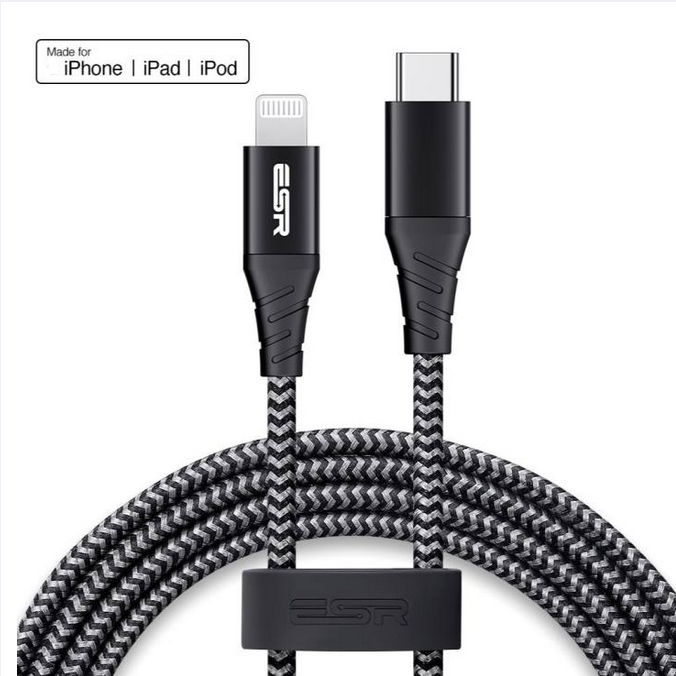 Cáp sạc ESR USB-C to Lightning, Nylon Power Delivery chuẩn MFi - Hàng chính hãng