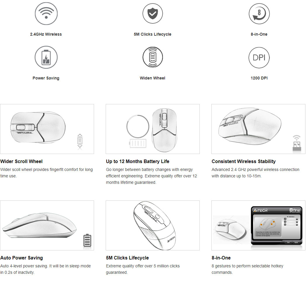 Chuột Fstyler không dây đen A4Tech FG12-Hàng chính hãng