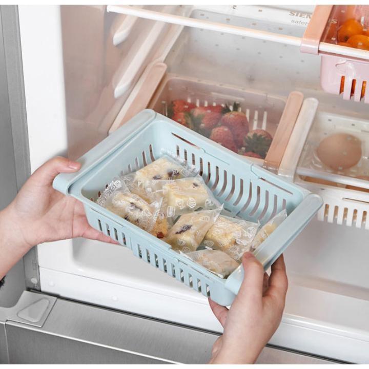 Rổ nhựa gài trong tủ lạnh đựng đồ kéo dài tiện ích