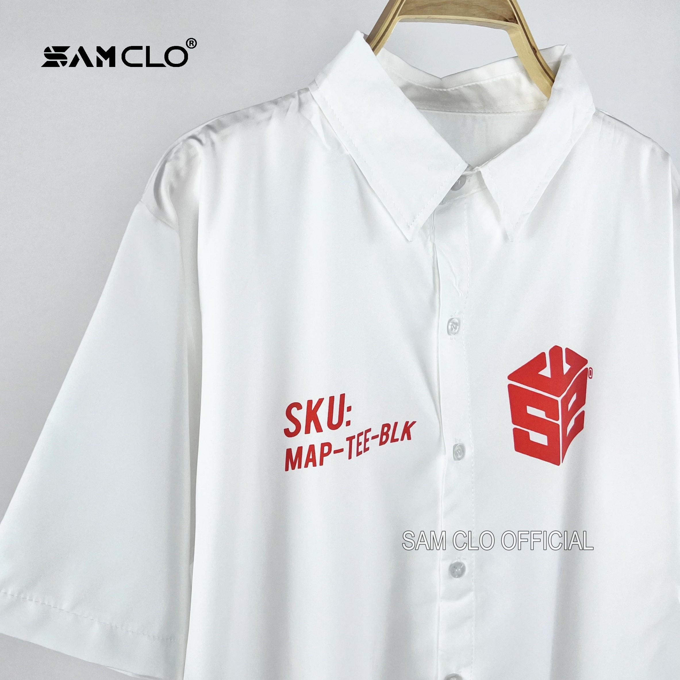 Áo sơ mi nữ SAM CLO cổ bẻ tay ngắn có túi - lỡ ulzzang form freesize dáng rộng unisex mặc cặp, nhóm, couple chữ SWE SKU