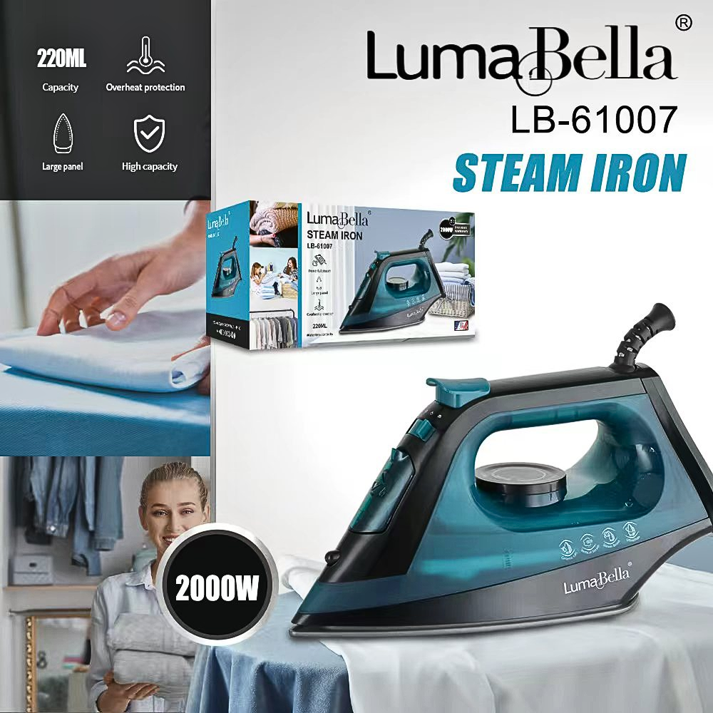 Bàn là, bàn ủi hơi nước cầm tay Lumabella LB-61007 công suất 1800W, mặt bàn ủi chống dính sử dụng với mọi vải - HÀNG CHÍNH HÃNG