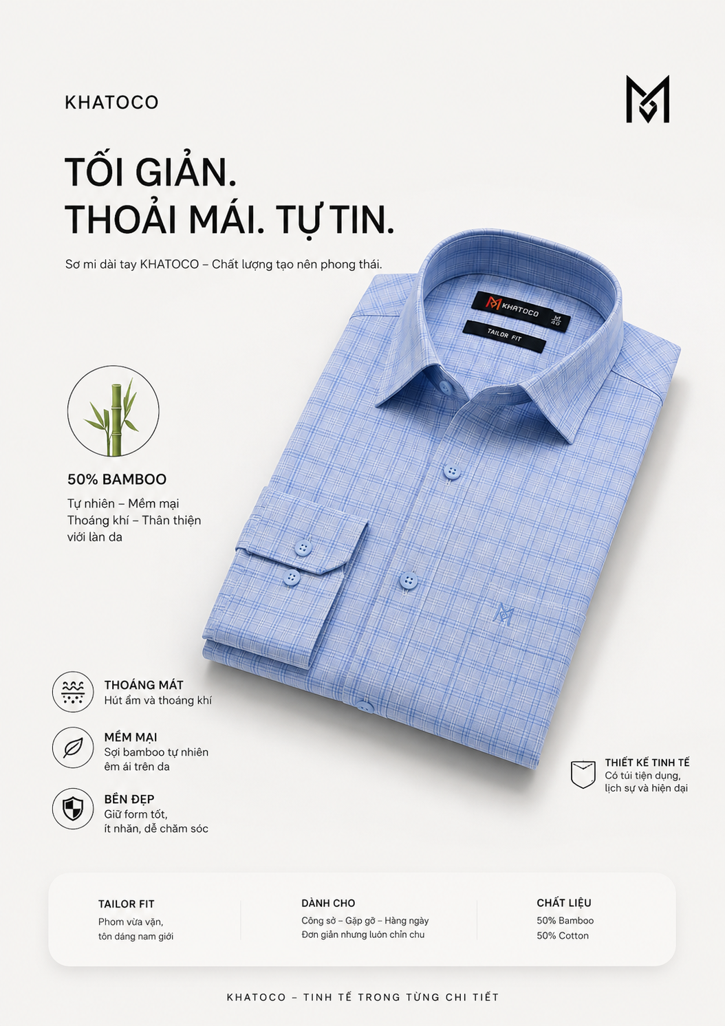 Áo sơ mi Khatoco tay dài (M-3XL)