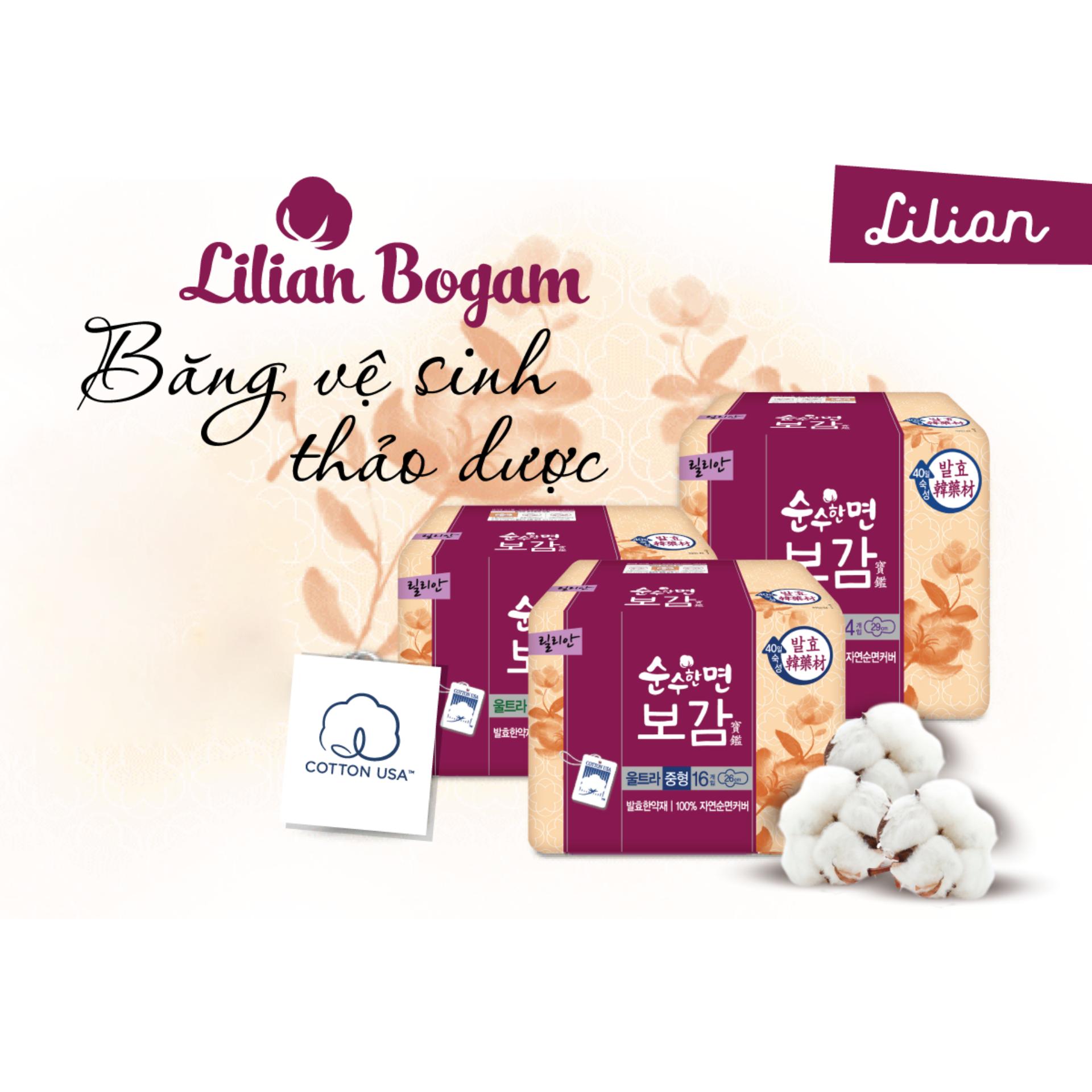 Băng vệ sinh thảo dược siêu mỏng cánh Lilian Bogam Hàn Quốc kèm móc khoá