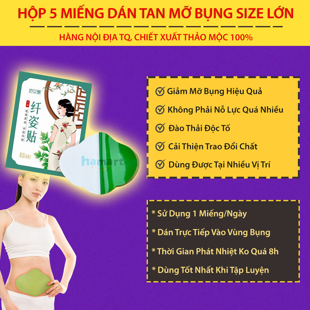 Hộp 5 Miếng Dán Bụng Mỡ Ngải Cứu Giảm Bụng Detox Thải Độc Cơ Thể Hiệu Quả Tiện Lợi