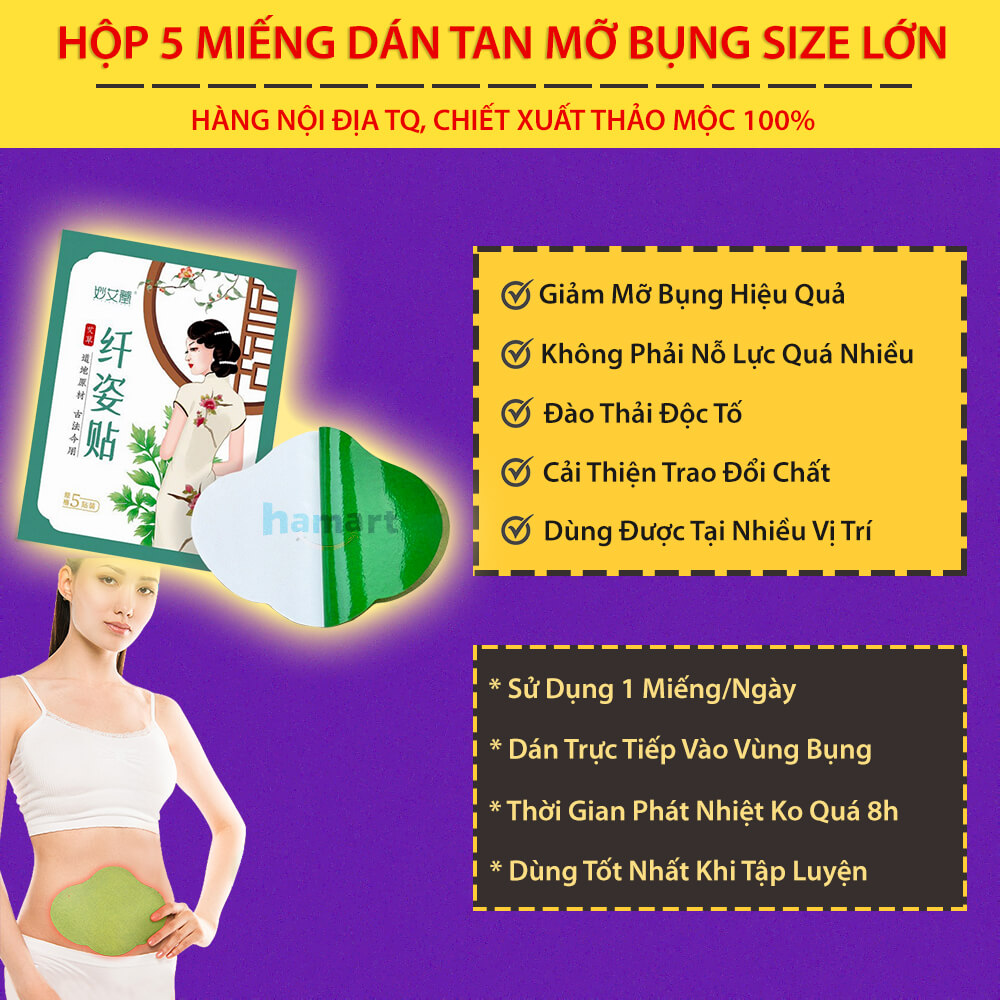 Hộp 5 Miếng Dán Bụng Mỡ Ngải Cứu Giảm Bụng Eo Detox Thải Độc Cơ Thể Hiệu Quả Tiện Lợi