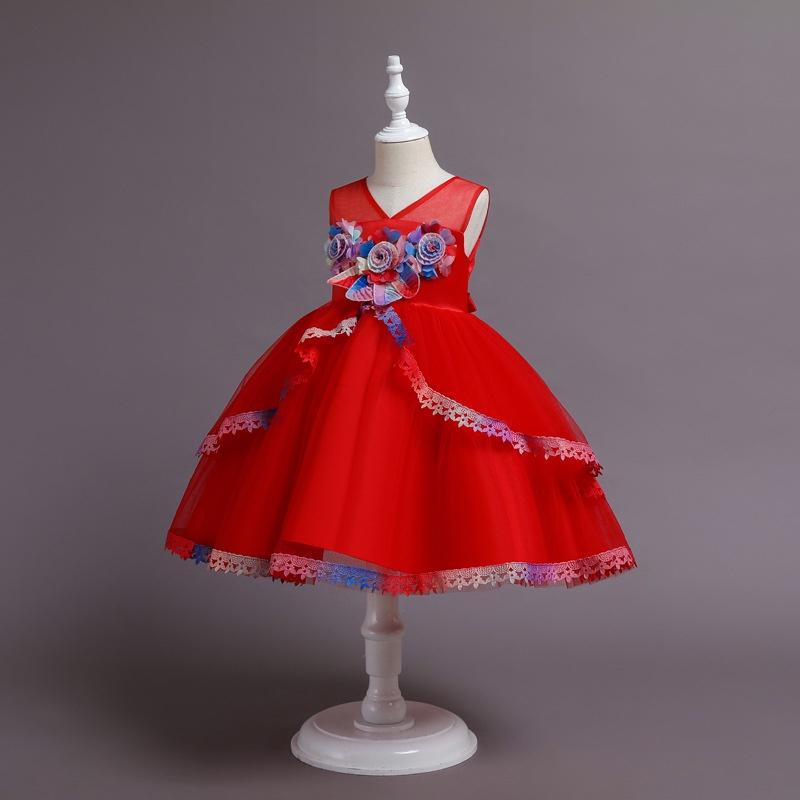 Đầm voan công chúa cho bé gái màu xanh đỏ nổi bật mặc tết sinh nhật noel dự tiệc cưới hàng Quảng Châu cao cấp