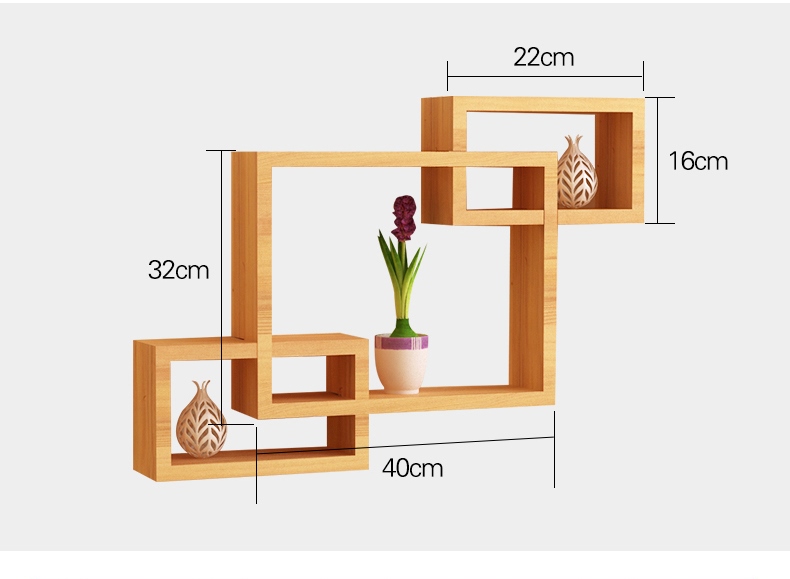 Bộ Kệ gỗ thông treo tường trang trí phòng khách 2 bộ hình chữ nhật lớn và 3 thanh ngang kết hợp