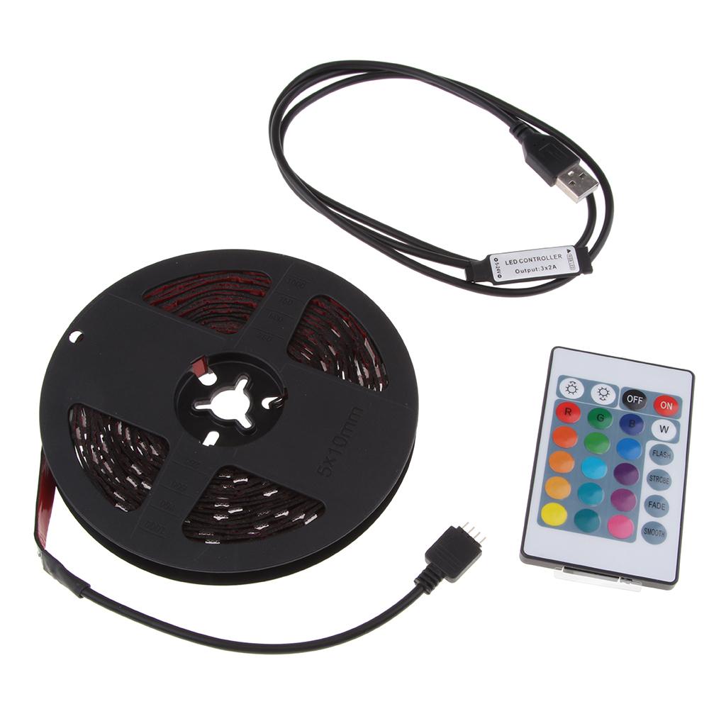 DC 5V USB LED RGB Strip Light TV Back Lighting Kit With 24-Key Remote Control - 5m