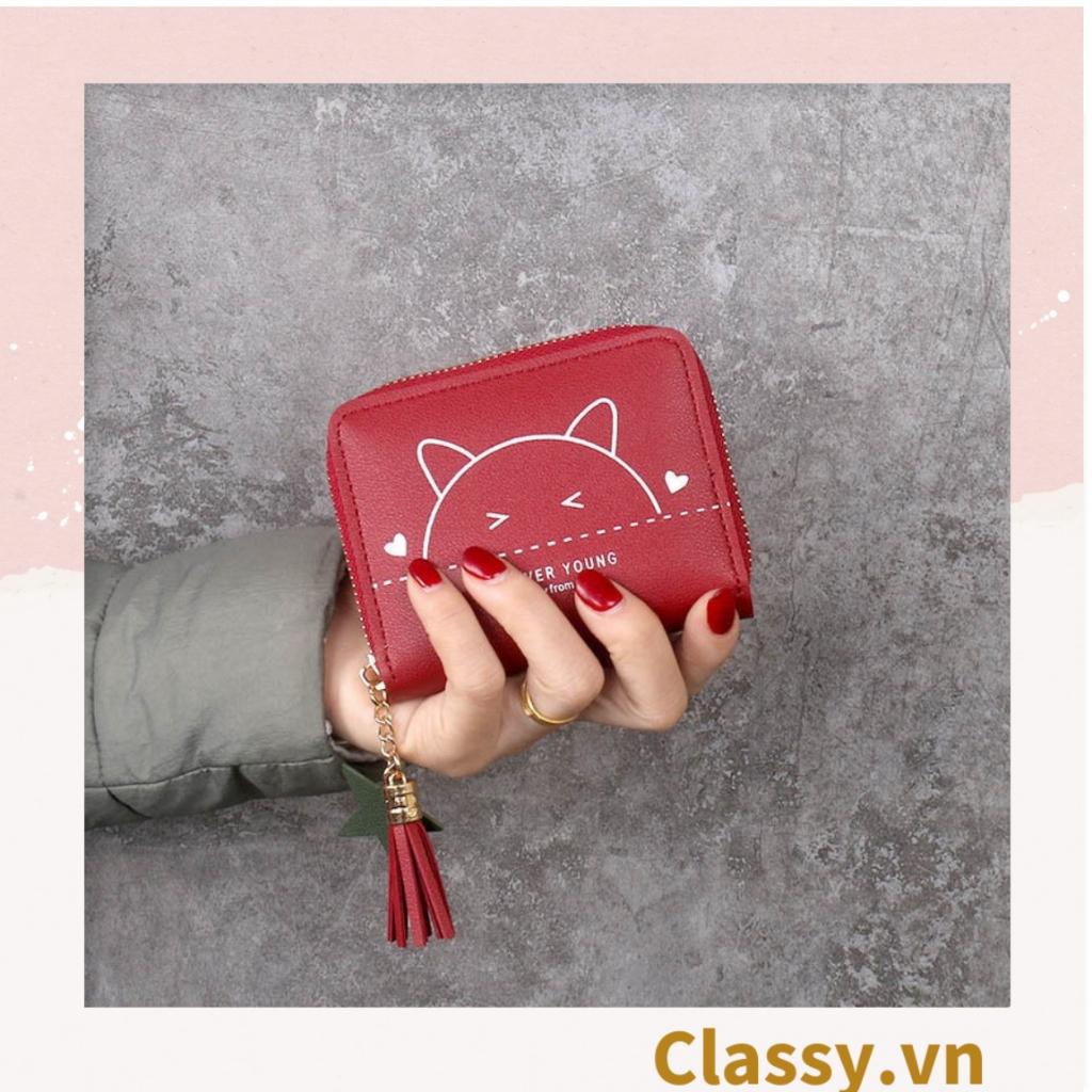 Ví nữ mini  Classy hoạt tiết mèo con nhiều màu cao cấp có khóa kéo T1162