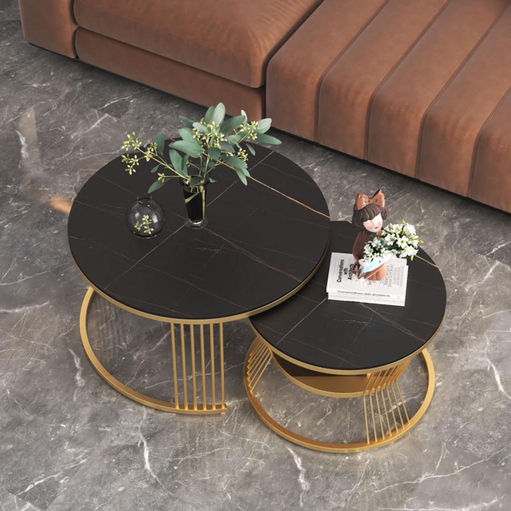 Bàn trà đôi mặt đá ceramic nhập khẩu, bàn sofa phòng khách phong cách Bắc âu - Bảo hành 12 tháng