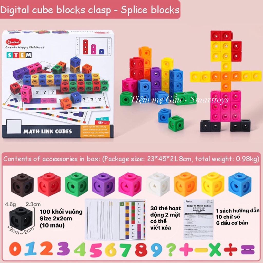 BỘ HỌC TOÁN VÀ XẾP HÌNH SÁNG TẠO MATH LINK CUBES NUMBER BLOCK 100 KHỐI 10 MÀU SẮC