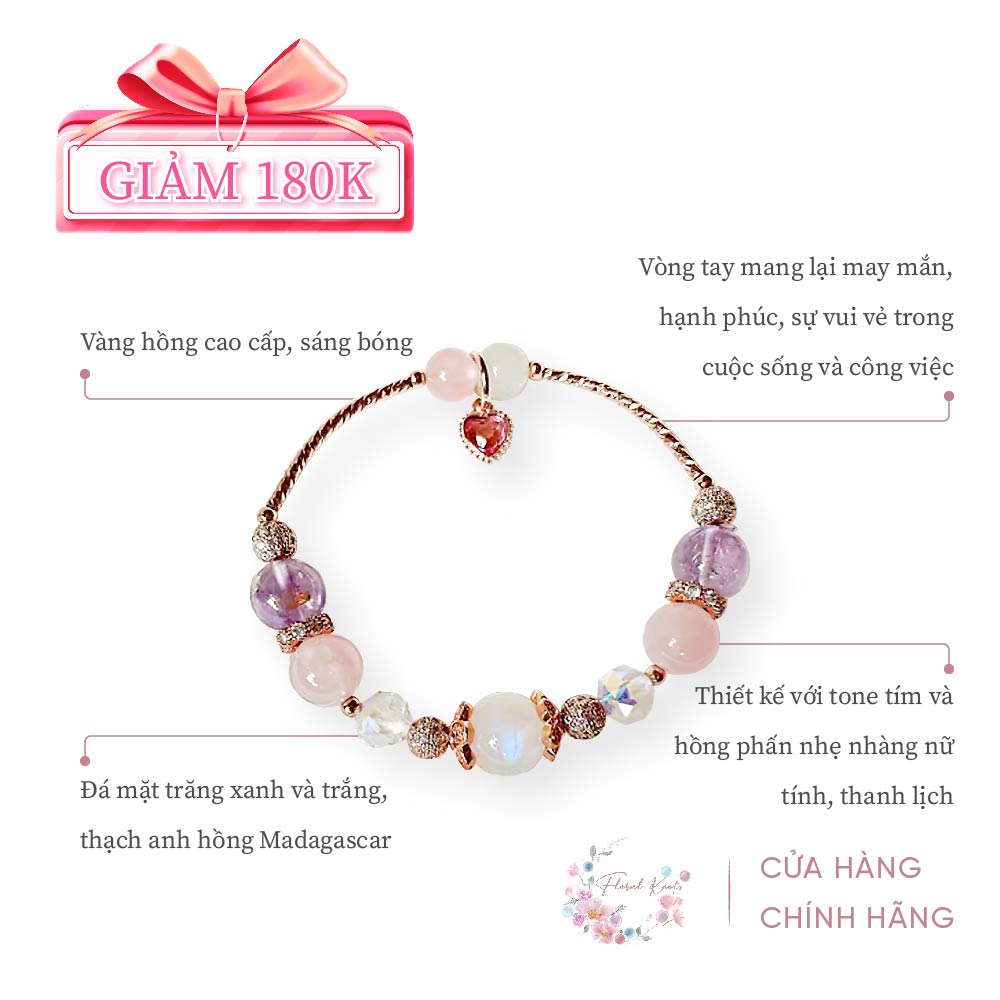 Vòng Đeo Tay Singapore Đá Mặt Trăng Floral Knots Chất Liệu Vàng Hồng Starry Twin Star