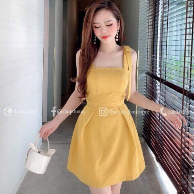 Đầm xòe 2 dây nơ vai kèm mút siêu HOT