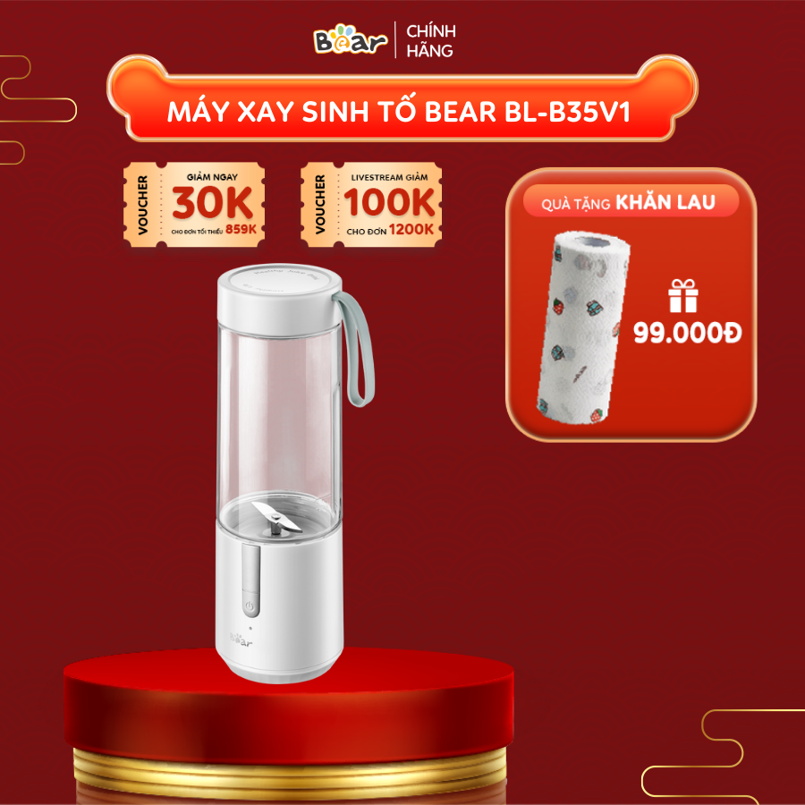 Máy Xay Sinh Tố Cầm Tay Mini Bear BL-B35V1 Đa Năng Thiết Kế Lưỡi Dao Kép Sắc Bén, Tiết Kiệm Điện - Hàng Chính Hãng