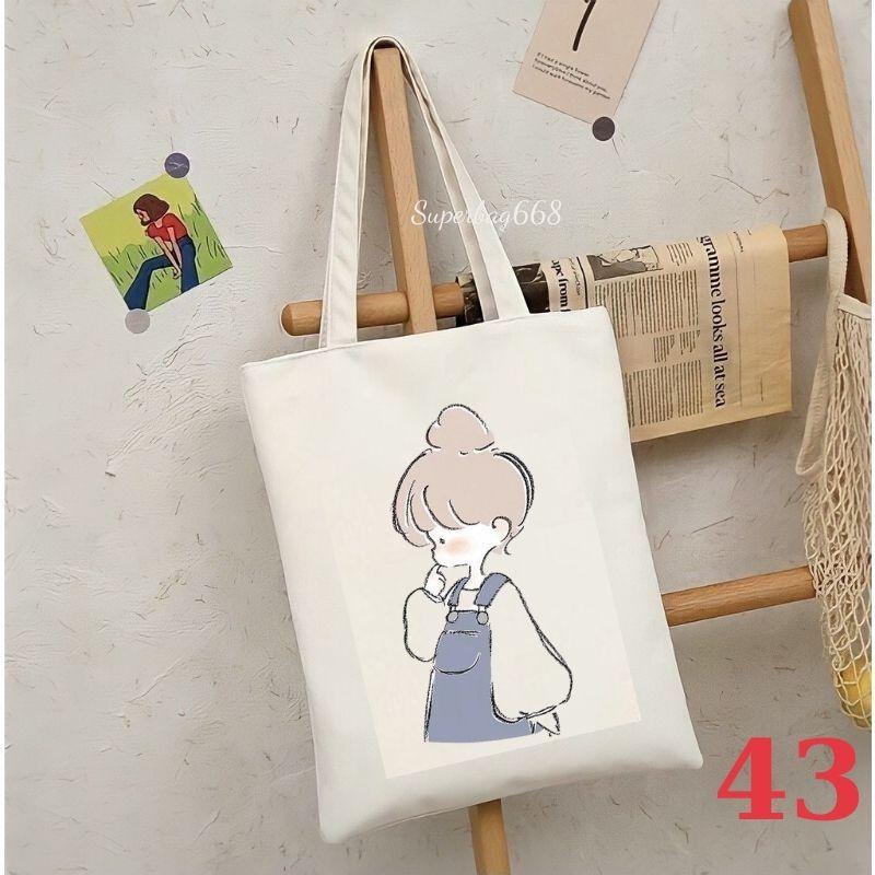 Túi tote tone vải canvas Hàn Quốc hoạ tiết cô gái đựng vừa A4 laptop đi chơi đi học Superbag668 HQ215