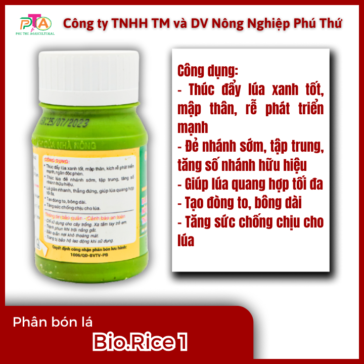 Phân Bón Lá Đầu Trâu Bio.Rice1 (10-3-2) chai 100ml