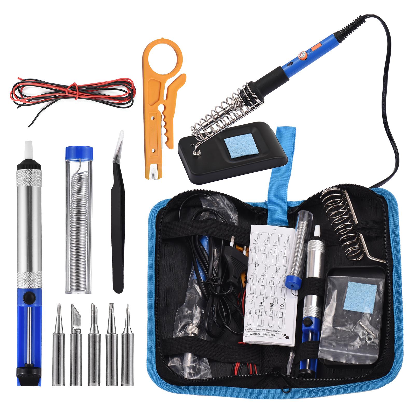 Portable Soldering Iron Kit 60W Adjustable Temperature Electric Soldering Iron Pen 15pcs Solder Kit Welding Tool