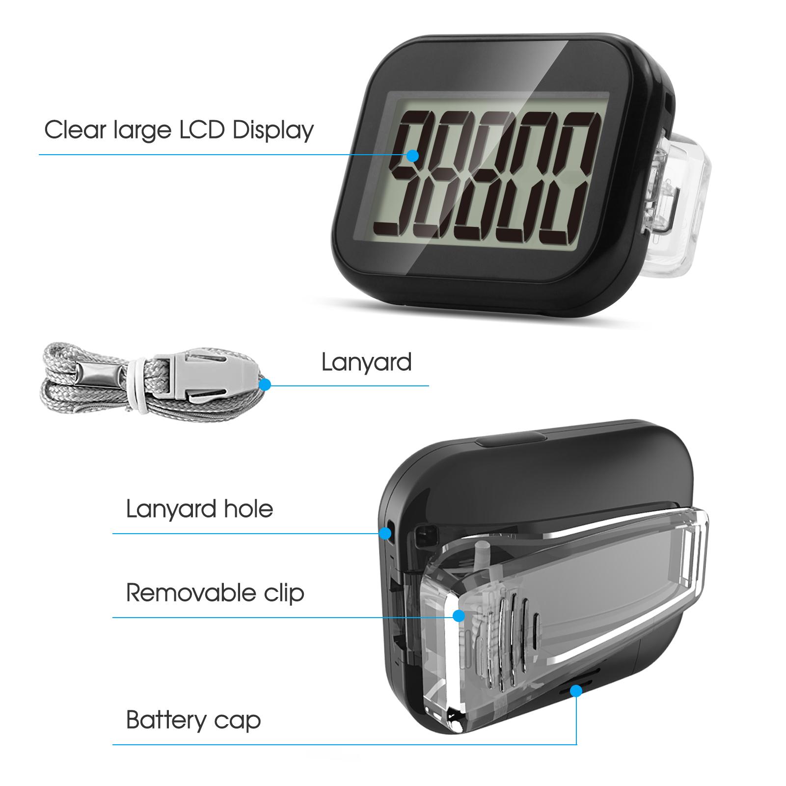3D Walking Pedometer Step Counter with Removable Clip and Lanyard Accurate Pedometers Step Tracker with Large Display