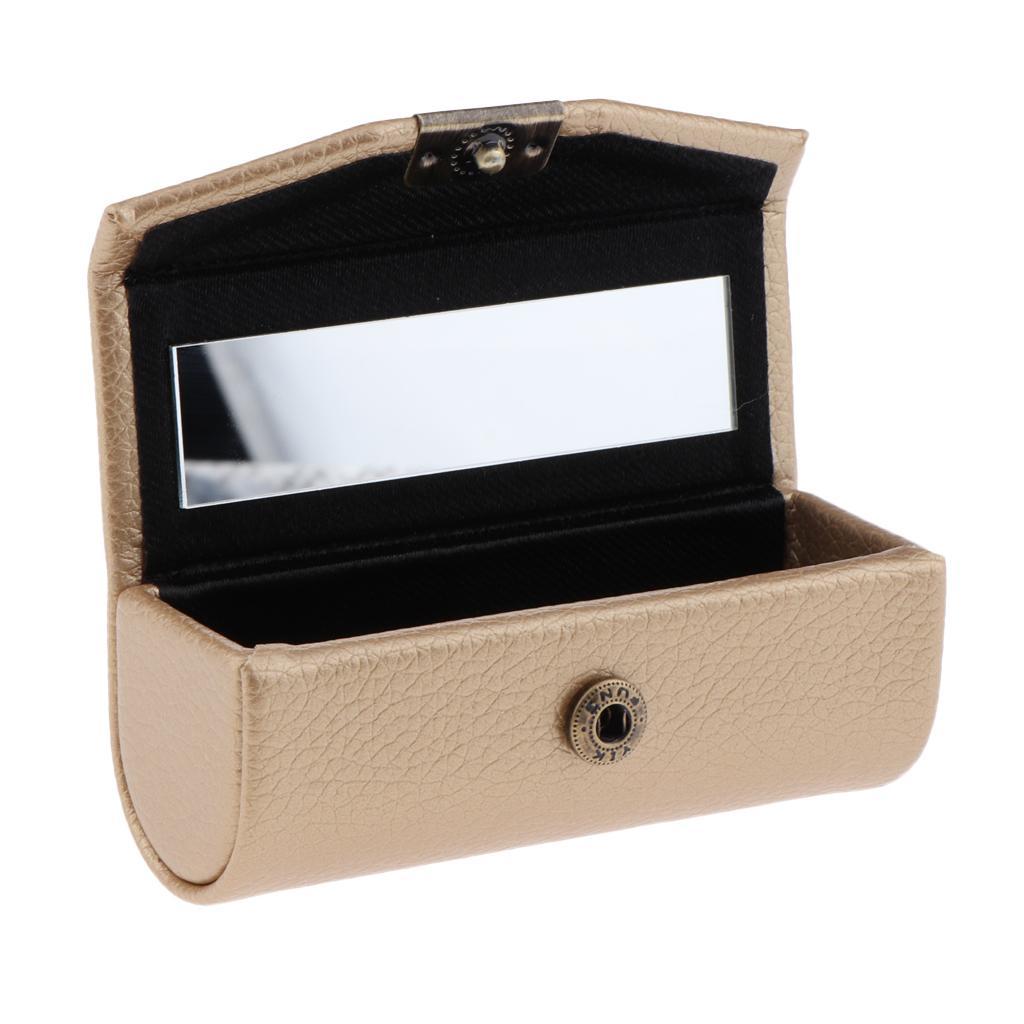 2Pcs Leather Single Lipstick Holder Case Storage Box w/ Small Mirror Gift
