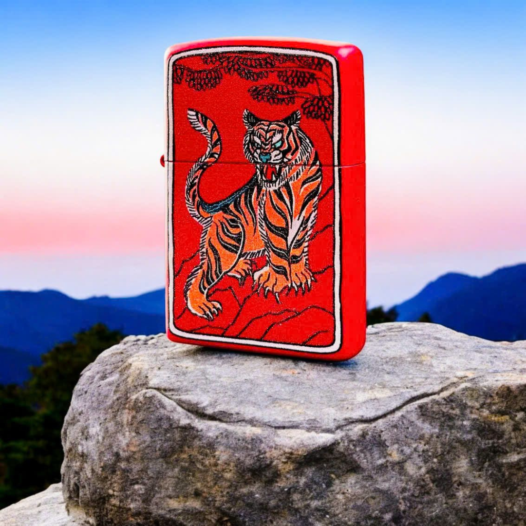 Bật lửa Zippo Year of the Tiger - Phiên Bản 12 Con Giáp (Tuổi Dần) Thiết Kế Việt Nam, Sơn Tĩnh Điện Đỏ May Mắn Chính Hãng