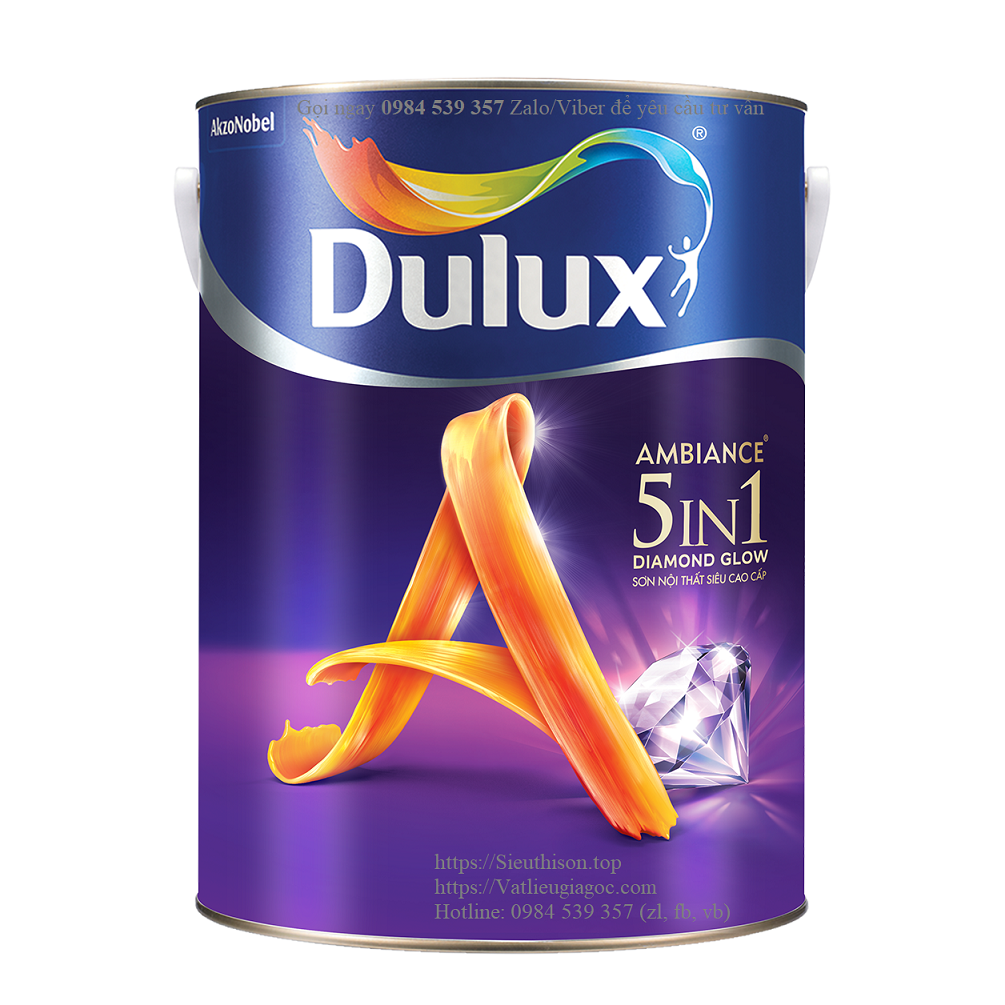 Sơn Nội Thất Cao Cấp Dulux Ambiance 5 IN 1 Siêu Bóng 66AB Giúp Bề Mặt Đẹp Láng Mịn Dễ Lau Chùi Vượt Trội Che Lấp Khe Nứt Nhỏ Hoàn Hảo Ngăn Ngừa Nấm Mốc Tối Ưu (MÀU TRẮNG)