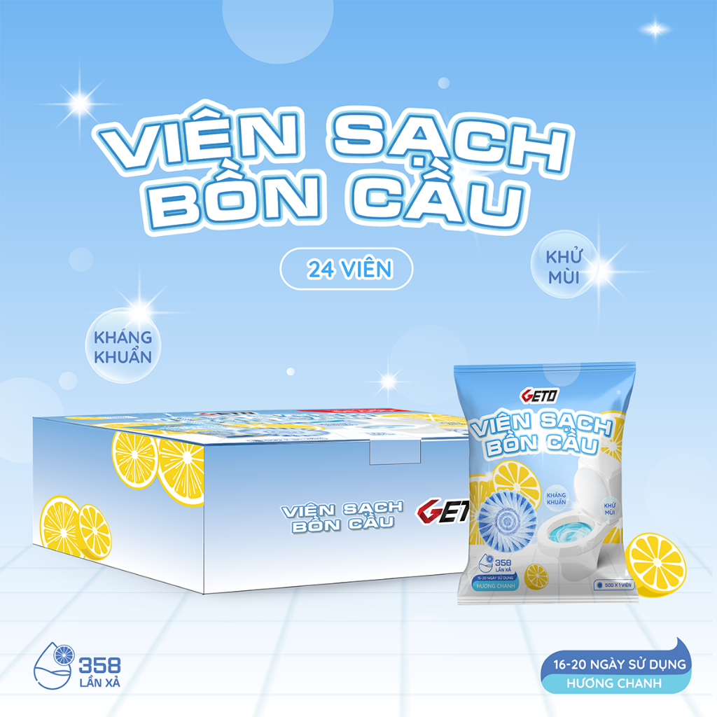 Viên sạch bồn cầu Geto chai thả bồn cầu sạch khuẩn tẩy sạch mảng bám khử mùi diệt vi khuẩn toilet