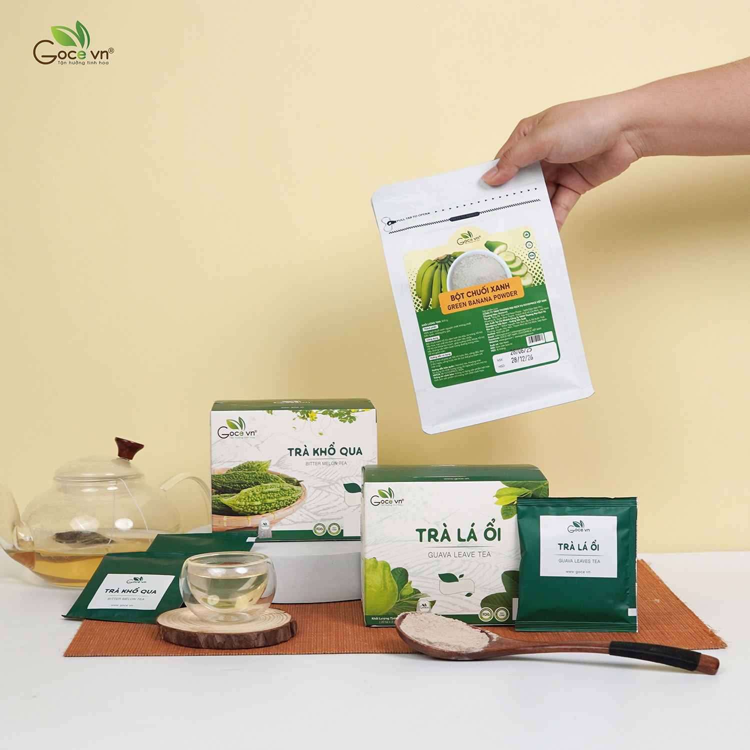 Combo Hỗ trợ đường huyết (1 hộp Trà khổ qua túi lọc 40g, 1 hộp Trà lá ổi túi lọc 40g, 1 túi Bột chuối xanh 300g)