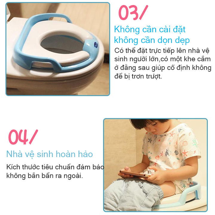 Bệ ngồi toilet cho bé - Bệ đi vệ sinh cho bé - Bệ thu nhỏ bồn cầu cho bé - Bệ lót thủ nhỏ bồn cầu có tay vịn