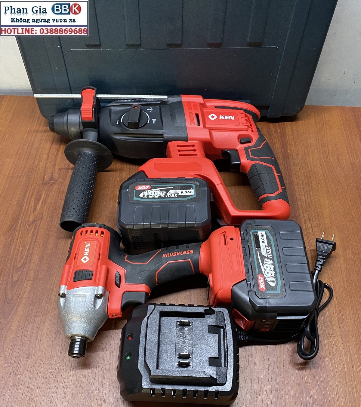 Bộ Combo 2 Trong 1 Gồm Máy Khoan Đục Bê Tông Dùng Pin 188V, Khoan Bê Tông Siêu Khỏe Và Máy Bắn Vít Cầm Tay 3 Chức Năng