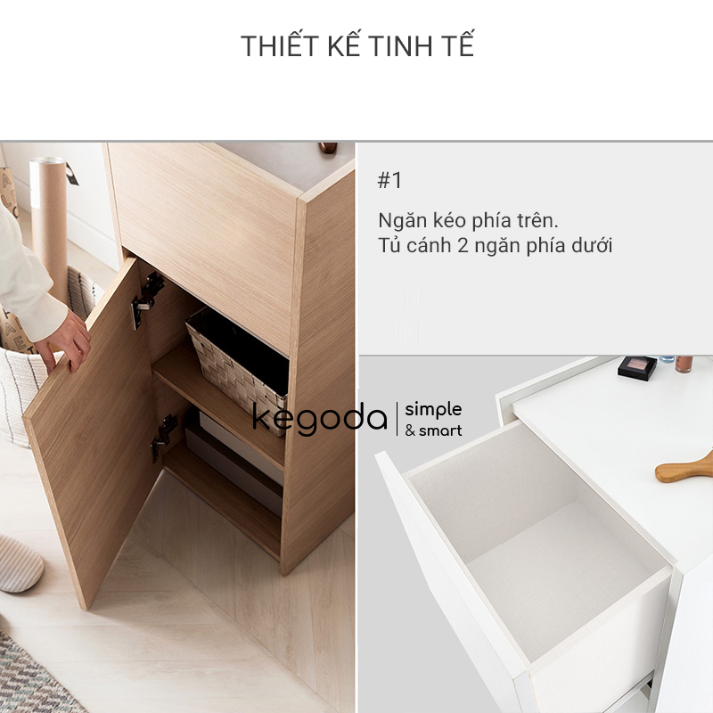 Kệ Trang Điểm Có Gương Soi, Tủ Phấn 2 Cánh 1 Ngăn Kéo Để Đựng Mỹ Phẩm Makeup KEGODA KGD48