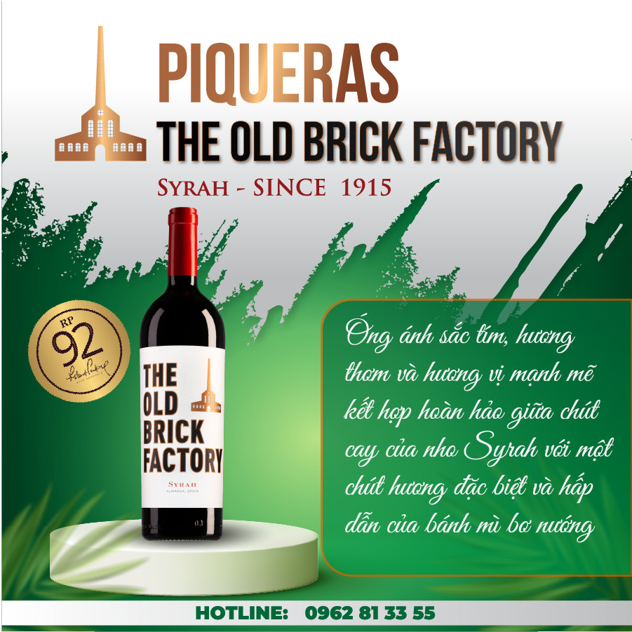 Rượu vang hữu cơ Organic Bodegas Piqueras S.A The Old Brick Factory Syrah (Spain) kèm túi hộp,đồ khui