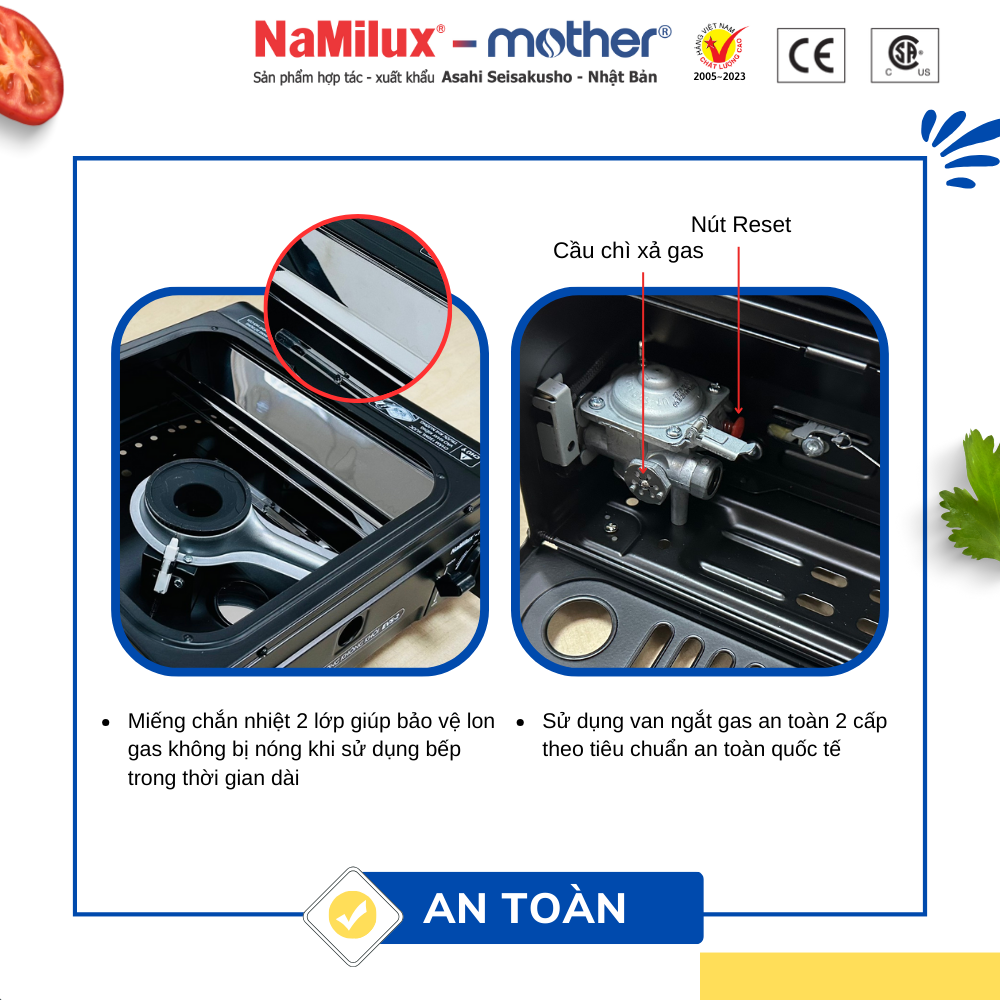 Bếp Lẩu Chống Gió Cao Cấp Mother GS2392PE│Sử Dụng Van An Toàn Double Safety│Nồi Lẩu Inox Chống DínhTeflon Whitfor│Hàng Chính Hãng