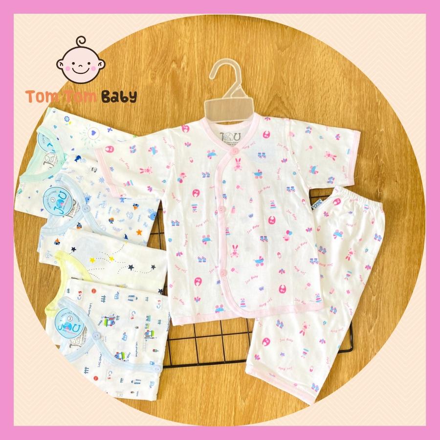 Bộ quần áo sơ sinh ( 1 bộ) cotton 100% cao cấp JOU | Mẫu áo Tay Ngắn, Quần Dài Họa Tiết | Size 1,2,3 cho bé sơ sinh -9kg