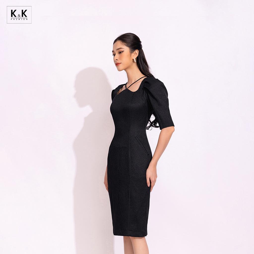 Đầm Đen Ôm Body Tay Lỡ Cổ Tim K&amp;K Fashion KK140-24 Chất Liệu Cát Thái