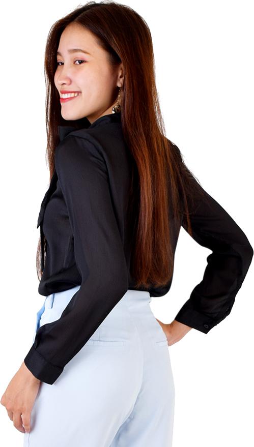 Áo Sơ Mi Tay Dài Phối Dây Nơ Sexycut - Đen