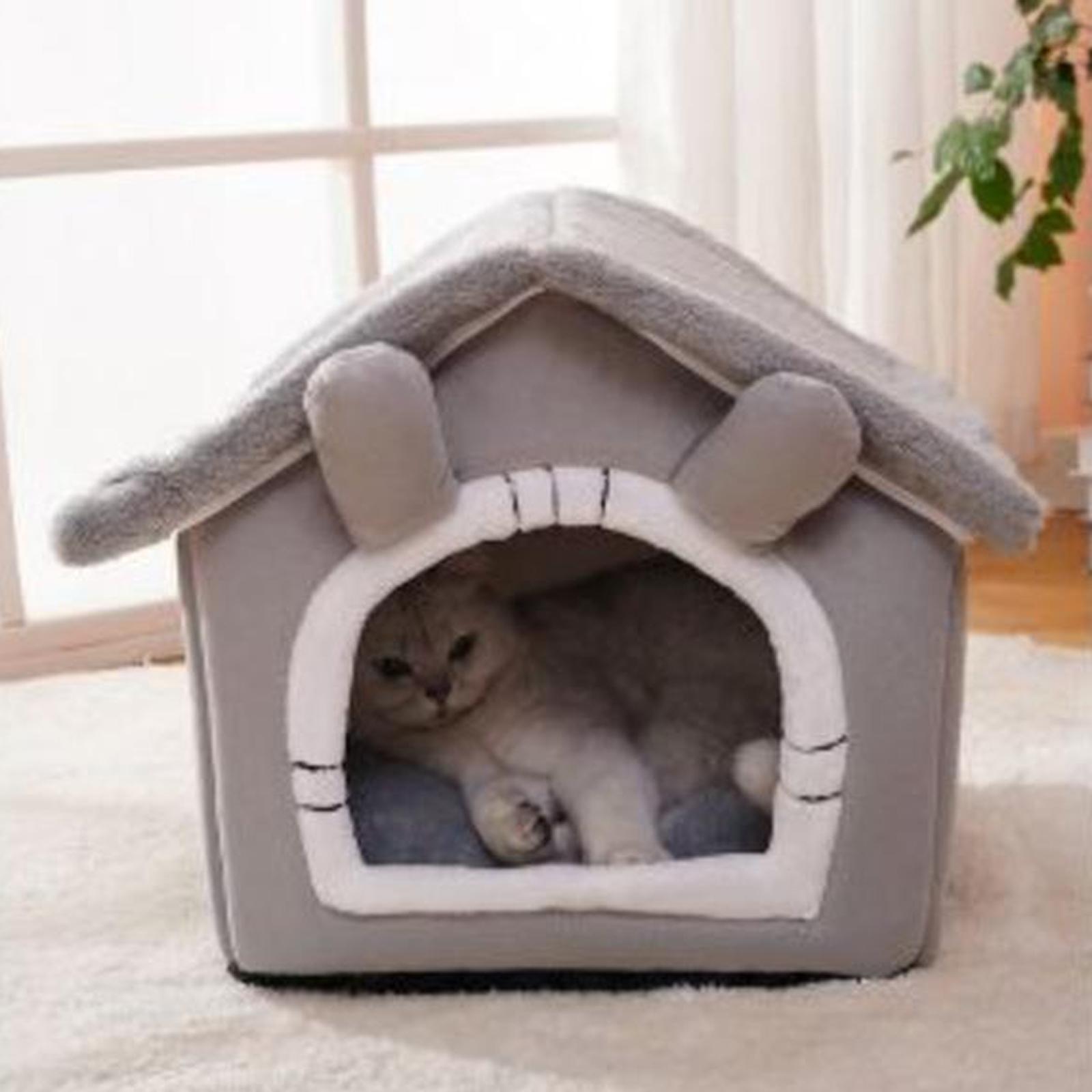 Warm Cave Sleeping Bed Puppy Nest for Cats and Small Dogs, Light Gray
