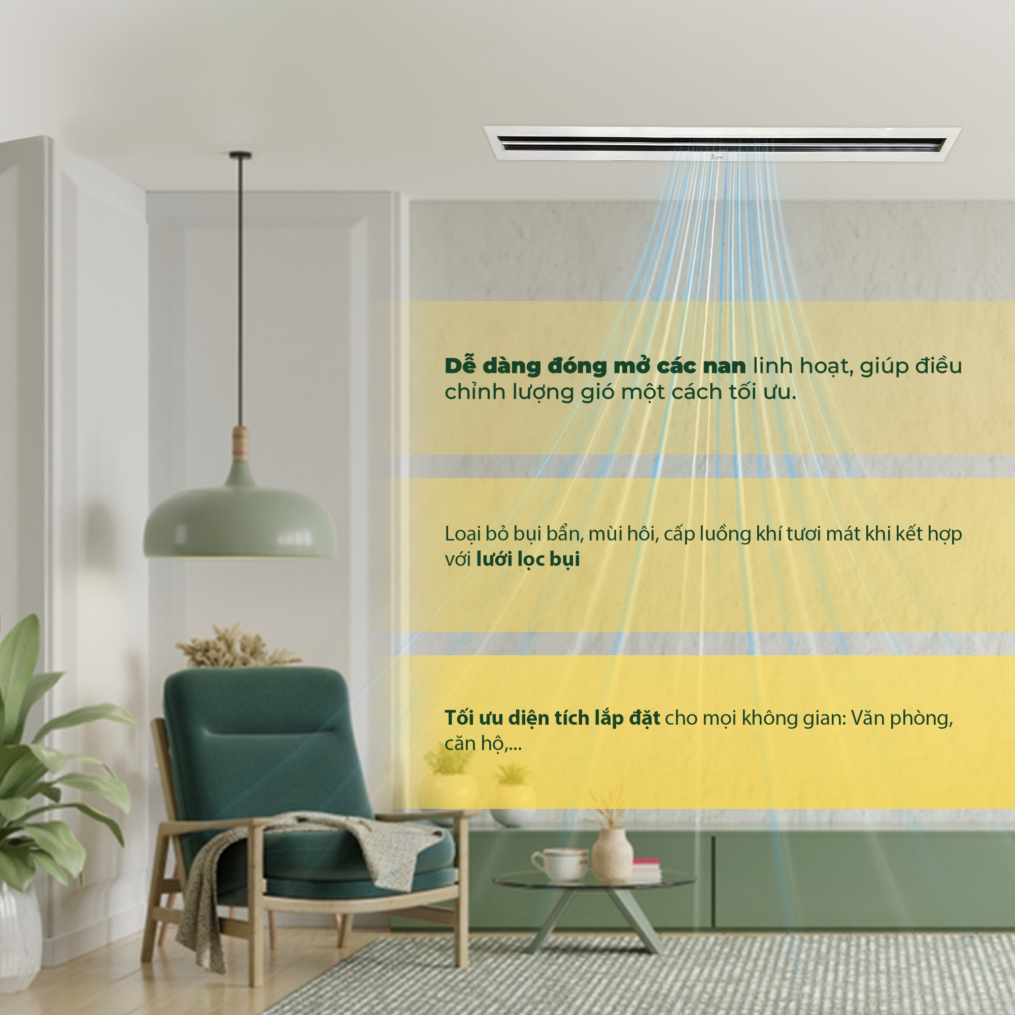 Cửa Gió Nan 2 Slot, Điều Chỉnh Lưu Lượng Gió, Sơn Tĩnh Điện, Cửa Cấp/Hồi, ASIA GREEN ( Giá bao gồm VAT)