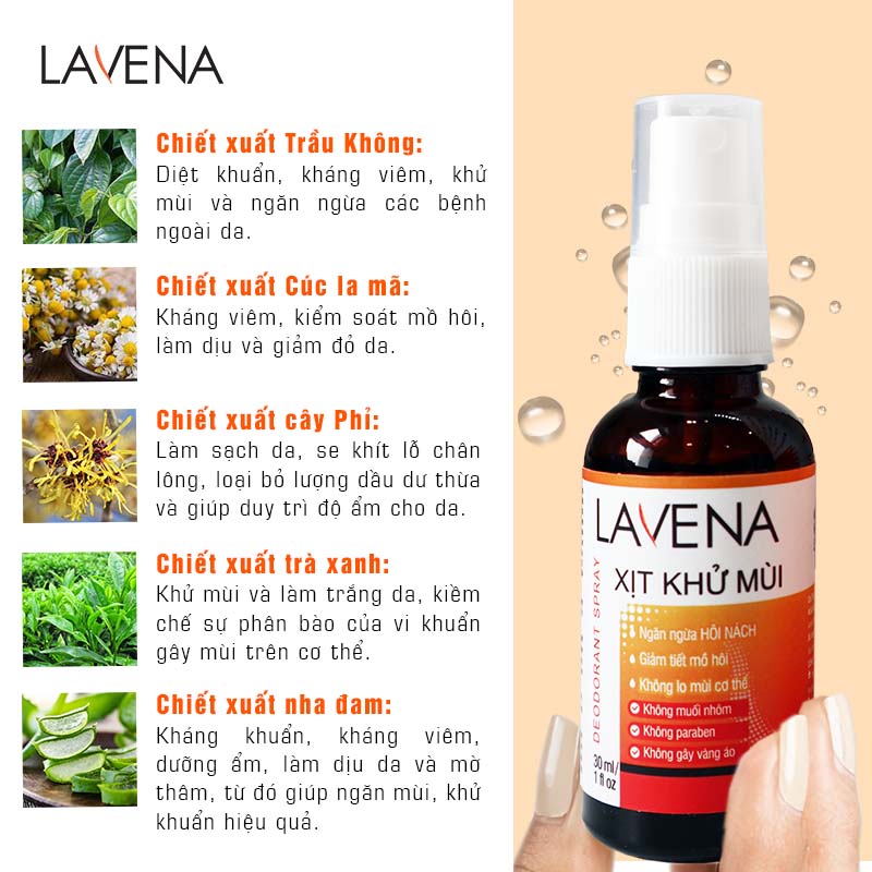 Combo 3 chai Xịt Hôi Nách, Tay, Chân Lavena Giảm Tiết Mồ Hôi &amp; Ngăn Mùi Hiệu Quả 30ml