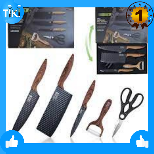 Bộ dao nhà bếp 5 món LEBENLANG của Đức làm từ thép không gỉ, hộp đựng sang trọng gồm 3 dao, 1 kéo, 1 gọt vỏ rau củ chống gỉ sét, chống ăn mòn, chống dính, tay cầm chống trơn trượt